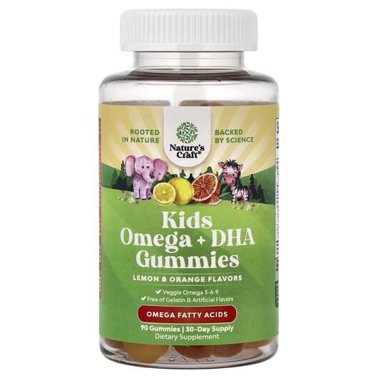 Основне фото товару Kids Omega + DHA Gummies Lemon & Orange Основне фото товару Nature's Craft, Kids Omega + DHA Gummies, Омега 3, 90 таблет