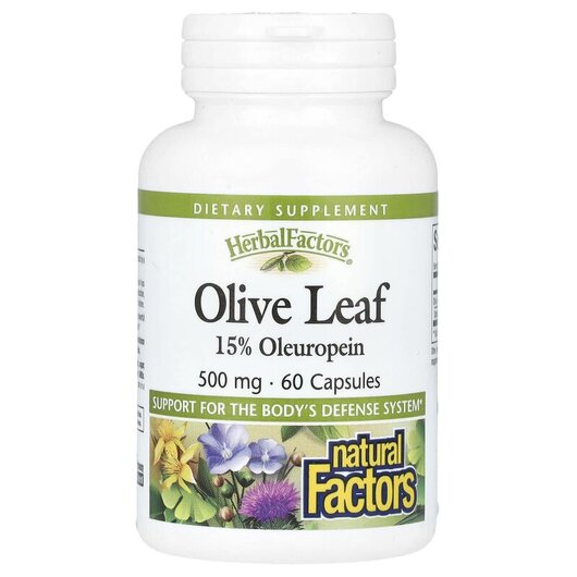 Основне фото товару Natural Factors, Olive Leaf 500 mg, Оливкове листя, 60 капсул