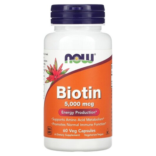 Основне фото товару Biotin 5000 mcg Основне фото товару NOW Foods, Biotin 5000 mcg, Біотин 5000 мкг, 60 капсул