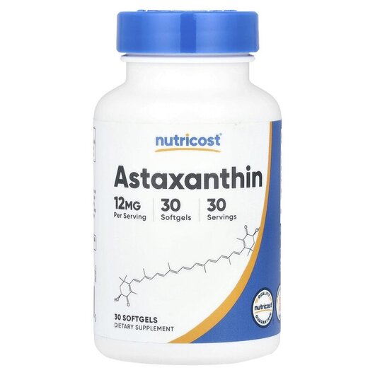 Основне фото товару Nutricost, Astaxanthin 12 mg, Астаксантин, 30 капсул