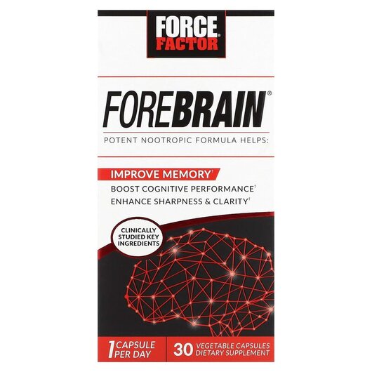 Основне фото товару Force Factor, Forebrain, Підтримка пам'яті та уваги, 30 капс
