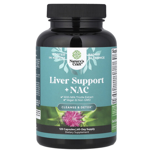 Основне фото товару Nature's Craft, Liver Support + NAC, N-ацетилцистеїн, 120 ка