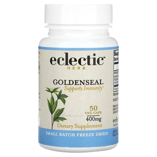 Основное фото товара Eclectic Herb, Желтокорень 400 мг, Goldenseal Root 400 mg, 50 кап