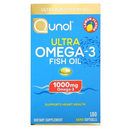 Основное фото товара Ultra Omega-3 Fish Oil Lemon 500 mg Основное фото товара Qunol, Омега 3, Ultra Omega-3 Fish Oil Lemon 500 mg, 180 Mini Sof