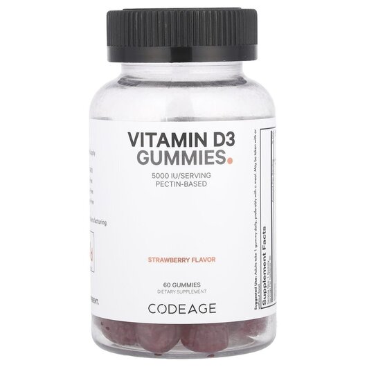 Основне фото товару Vitamin D3 Gummies Non-GMO Pectin Based Strawberry, Вітамін D3, 6