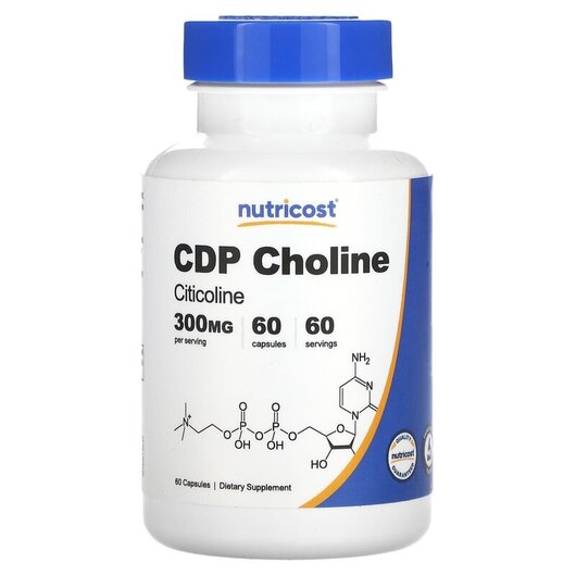 Основне фото товару CDP Choline Citicoline 300 mg Основне фото товару Nutricost, CDP Choline Citicoline 300 mg, Вітамін B4 Холін, 60 ка