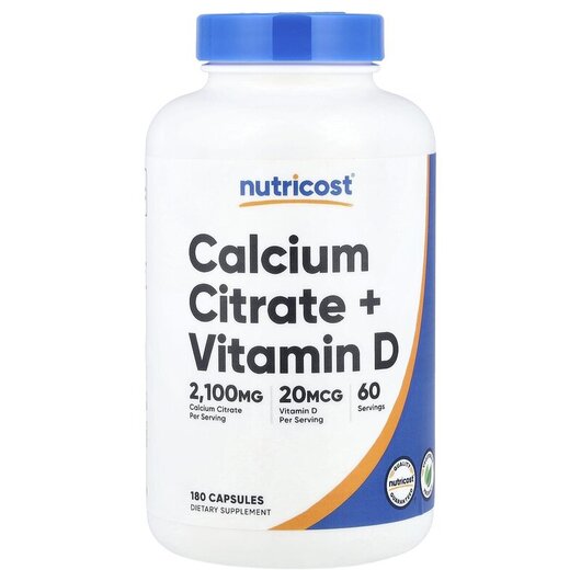 Основне фото товару Nutricost, Calcium Citrate + Vitamin D, Кальцій, 180 капсул