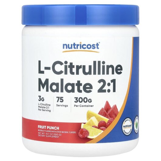 Основное фото товара L-Citrulline Malate 2: 1 Fruit Punch Основное фото товара Nutricost, L-Цитруллин, L-Citrulline Malate 2: 1 Fruit Punch, 300