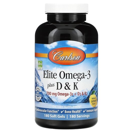 Основное фото товара Elite Omega-3 Plus D & K Natural Lemon Flavor Основное фото товара Carlson, Рыбий жир Омега-3, Elite Omega-3 Plus D & K, 180 кап
