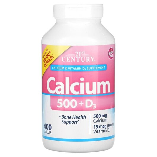 Основное фото товара Calcium 500 + D3 15 mcg 600 IU Основное фото товара 21st Century, Кальций D3, Calcium 500 + D3 15 mcg 600 IU, 400 таб