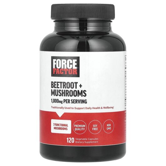 Основное фото товара Force Factor, Красная свекла, Beetroot + Mushrooms, 120 капсул