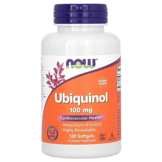 Основне фото товару Ubiquinol 100 mg Основне фото товару NOW Foods, Ubiquinol 100 mg, Убіхінол 100 мг, 120 капсул