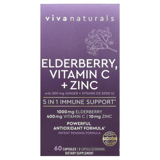 Основне фото товару Elderberry Vitamin C + Zinc with Ginger + Vitamin, Корінь Імбиру,