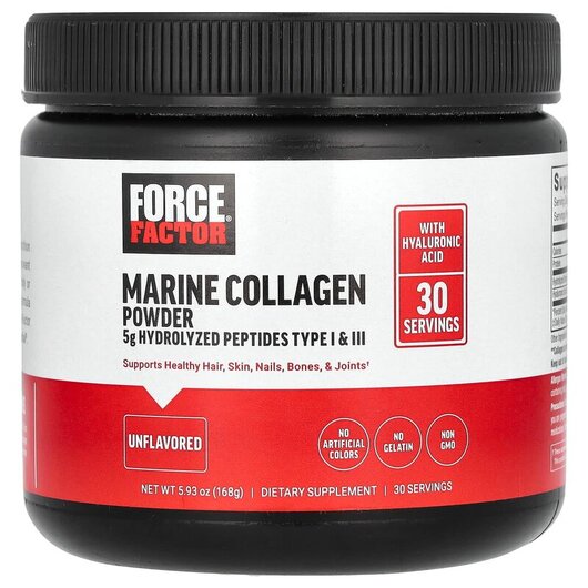 Основне фото товару Force Factor, Marine Collagen Powder Unflavored, Колаген, 168 г