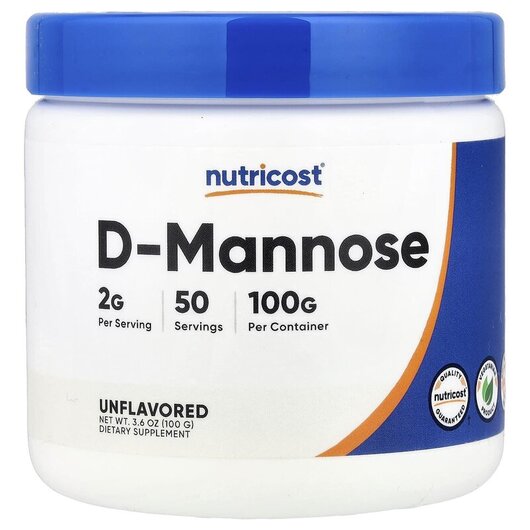 Основное фото товара D-Mannose Unflavored Основное фото товара Nutricost, Д-манноза, D-Mannose Unflavored, 100 г