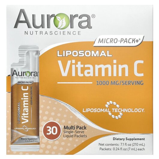 Основне фото товару Micro-Pack+ Vitamin C 1000 mg 30 Packets Основне фото товару Aurora Nutrascience, Micro-Pack+ Vitamin C 1000 mg, Вітамін C, 5