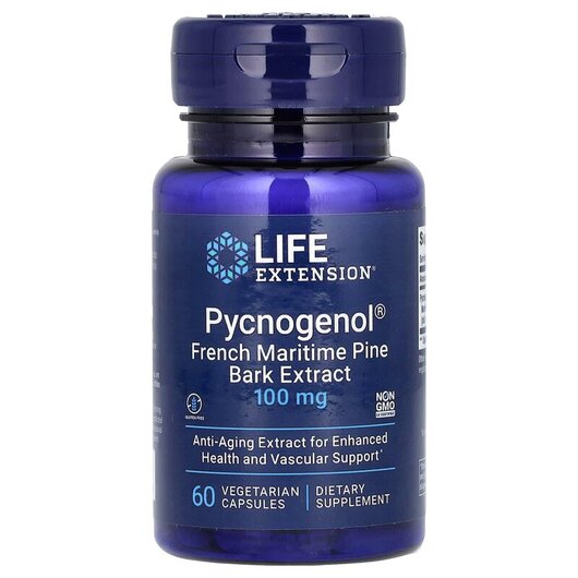 Основне фото товару Pycnogenol French Maritime Pine Bark Extract 100 mg Основне фото товару Life Extension, Pycnogenol 100 ml, Пікногенол, 60 капсул
