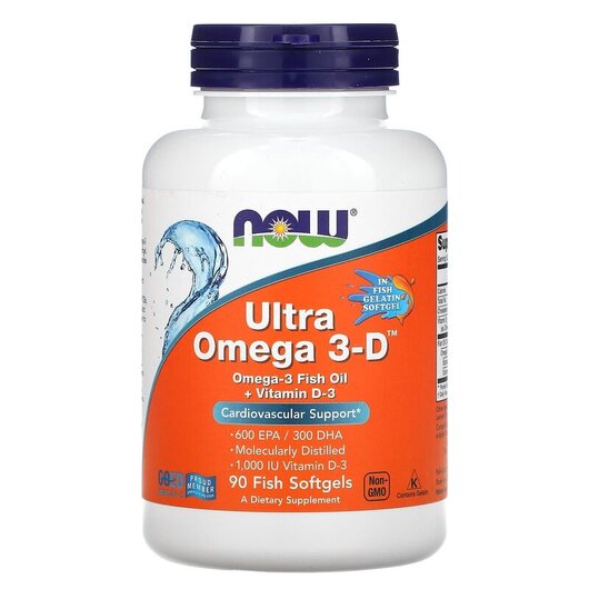 Основное фото товара NOW Foods, Omega-3 с D3, Ultra Omega 3-D, 90 капсул