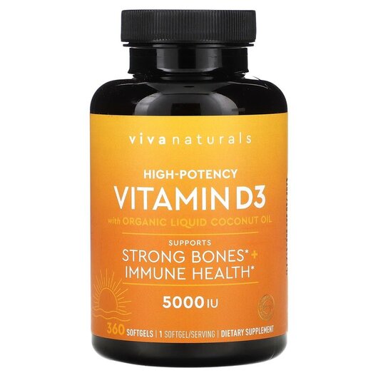 Основне фото товару Vitamin D3 with Organic Coconut Oil, Вітамін D3, 360 капсул