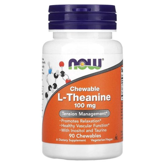 Основне фото товару L-Theanine 100 mg Основне фото товару NOW Foods, L-Theanine 100 mg, L-Теанін 100 мг, 90 таблеток