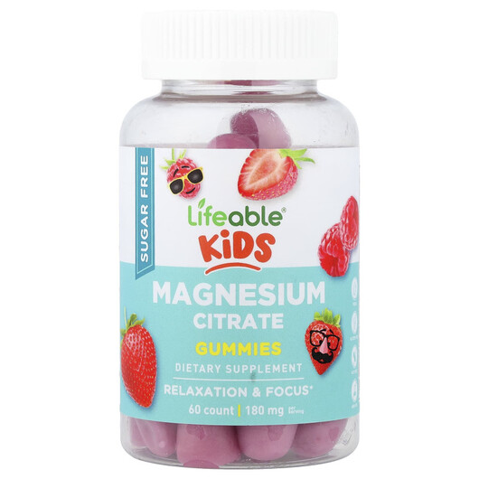 Основне фото товару Kids Magnesium Citrate Gummies Berry 60 Gummies, Магній, 90 mg pe