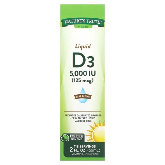 Основне фото товару Vitamins Liquid D3 125 mcg 5000 IU Основне фото товару Nature's Truth, Vitamins Liquid D3 125 mcg 5000 IU, Вітаміни