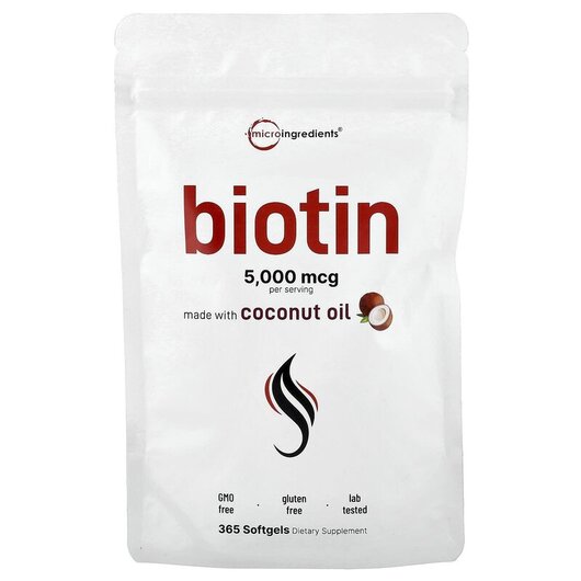Основне фото товару Biotin 5000 mcg Основне фото товару Micro Ingredients, Biotin 5000 mcg, Вітамін B7 Біотин, 365 капсул
