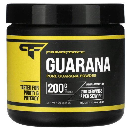 Основне фото товару Primaforce, Guarana Unflavored, Гуарана Екстракт, 200 г