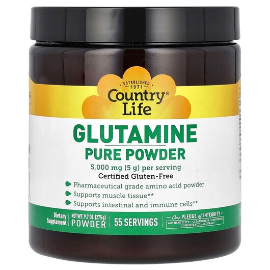 Основное фото товара Glutamine Pure Powder 5000 mg Основное фото товара Country Life, L-Глутамин 5000 мг, Glutamine Pure Powder, 275 г
