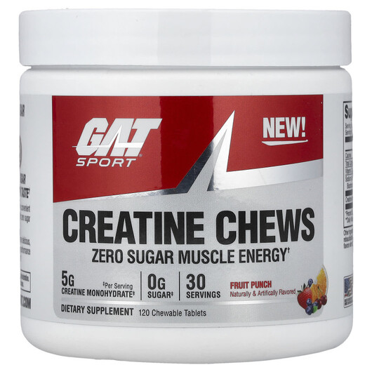 Основне фото товару GAT, Sport Creatine Chews Fruit Punch, Креатин, 120 таблеток