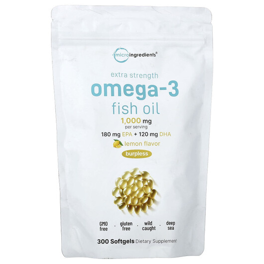 Основне фото товару Omega-3 Fish Oil Lemon, 500 mg Основне фото товару Omega-3 Fish Oil Lemon, 500 mg, Омега ЕПК ДГК, 300 капсул