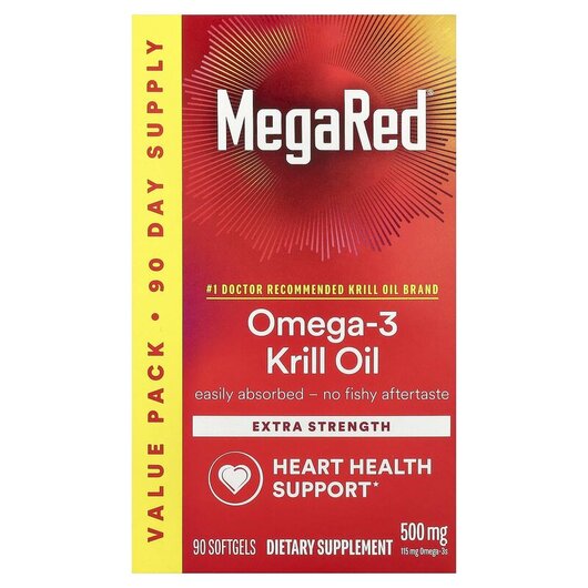 Основне фото товару MegaRed Superior Omega-3 Krill Oil Extra Strength 500 mg Основне фото товару Schiff, MegaRed Superior Omega-3 Krill Oil, Омега 3, 90 капсул