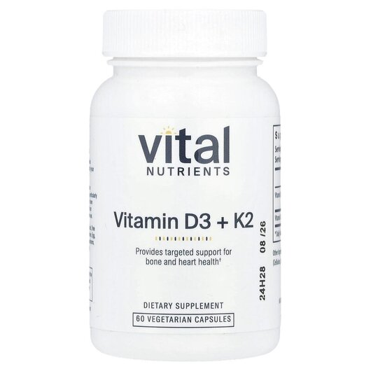 Основное фото товара Vital Nutrients, Витамины D3 + K2, K2-7 + D3, 60 капсул