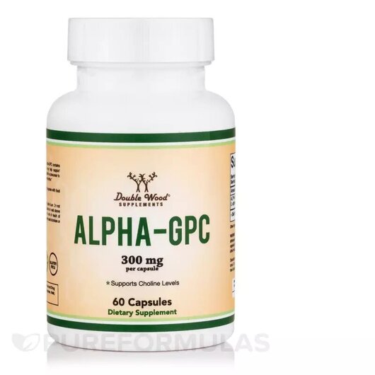 Основне фото товару Alpha-GPC 300 mg Основне фото товару Double Wood, Alpha-GPC 300 mg, Альфа-гліцерилфосфорілхолін, 60 ка