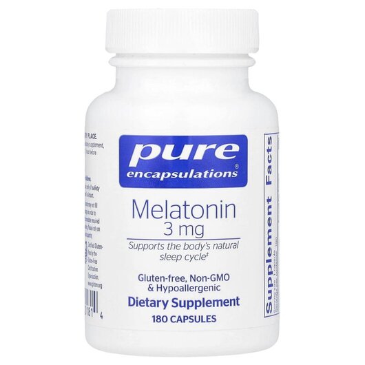 Основне фото товару Melatonin 3 mg Основне фото товару Pure Encapsulations, Melatonin 3 mg, Мелатонін, 180 капсул