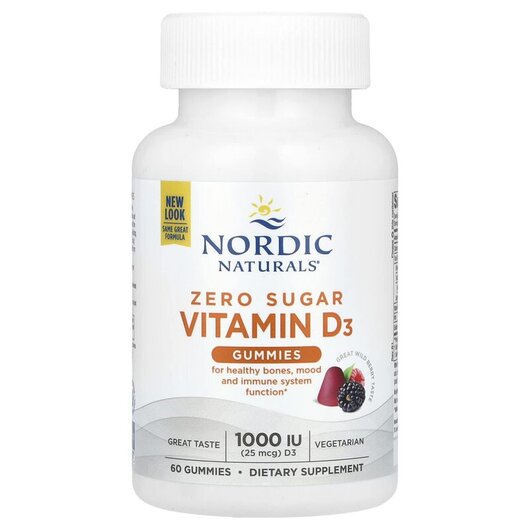Основное фото товара Zero Sugar Vitamin D3 Gummies Wild Berry 25 mcg, Витамин D3, 60 т