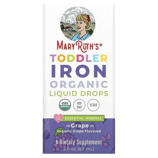 Основне фото товару Toddler Iron Organic Liquid Drops 1-3 Years Grape Основне фото товару Toddler Iron Organic Liquid Drops 1-3 Years Grape, Залізо, 60 мл