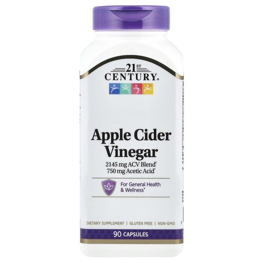 Основне фото товару Apple Cider Vinegar 2145 mg Основне фото товару 21st Century, Apple Cider Vinegar 2145 mg, Яблучний оцет, 90 капс