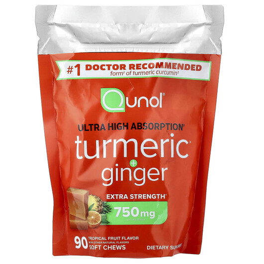 Основне фото товару Turmeric + Ginger Tropical Fruit, Екстракт кореня куркуми, 90 таб