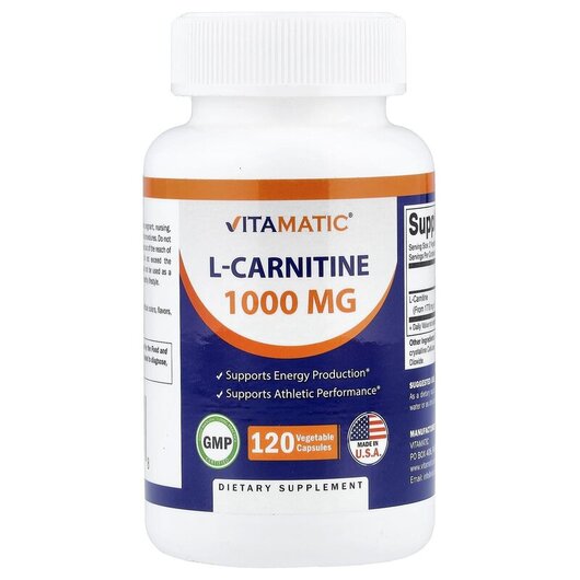 Основне фото товару L-Carnitine Основне фото товару Vitamatic, L-Carnitine, L-Карнітин, 120 капсул