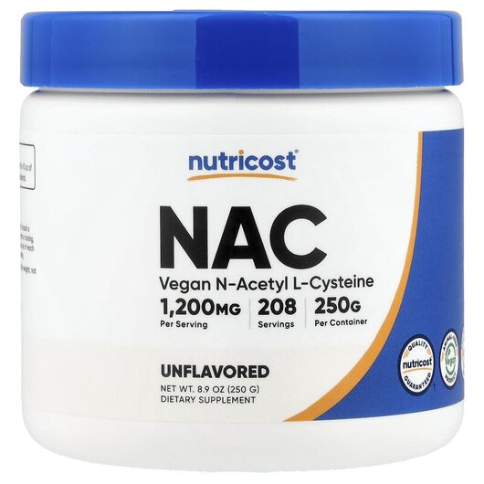 Основне фото товару Nutricost, NAC Unflavored, N-ацетилцистеїн, 250 г