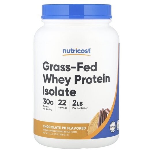Основне фото товару Grass-Fed Whey Protein Isolate Chocolate PB Основне фото товару Nutricost, Grass-Fed Whey Protein Isolate, Протеїн, 907 г