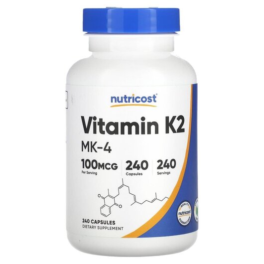 Основне фото товару Vitamin K2 100 mcg Основне фото товару Nutricost, Vitamin K2 100 mcg, Вітамін K2, 240 капсул