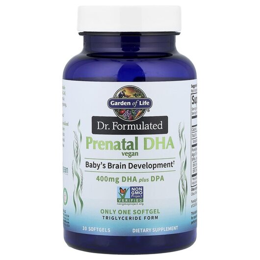 Основне фото товару Dr. Formulated Vegan Prenatal DHA 400 mg Основне фото товару Vegan Prenatal DHA 400 mg, Пренатальний ДГК 400 мг, 30 капсул