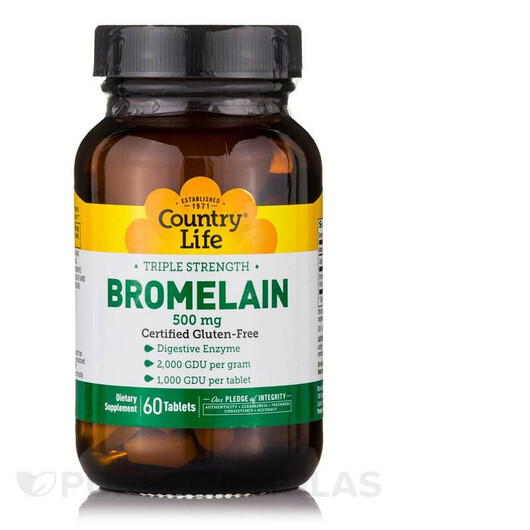 Основное фото товара Country Life, Бромелайн, Natural Bromelain 500 mg, 60 таблеток