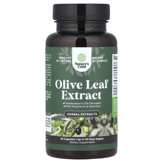 Основне фото товару Nature's Craft, Olive Leaf Extract, Листя оливи, 30 капсул