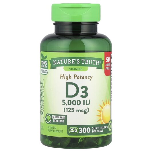 Основне фото товару Nature's Truth, Vitamin D3 5000 IU, Вітамін D3, 300 капсул