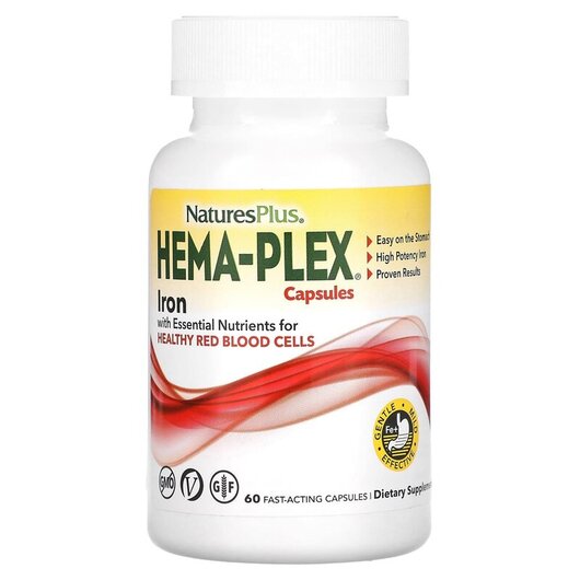 Основне фото товару Hema-Plex Основне фото товару Natures Plus, Hema-Plex Capsules, Гемаплекс, 60 капсул