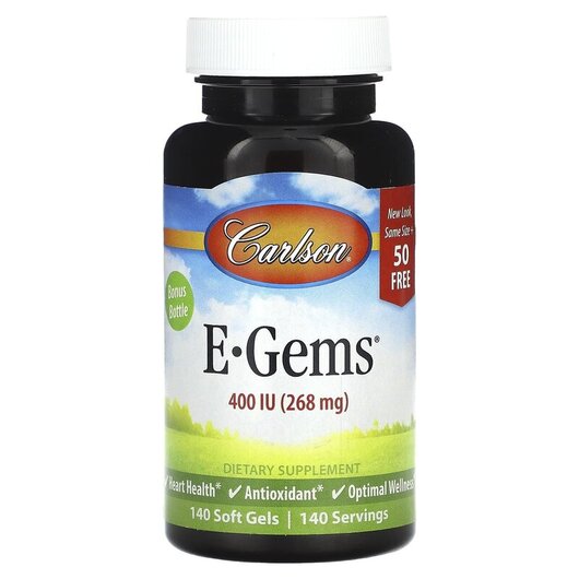Основное фото товара Carlson, Витамин E Токоферолы, E-Gems 400 IU 268 mg 90 +, 44 капс