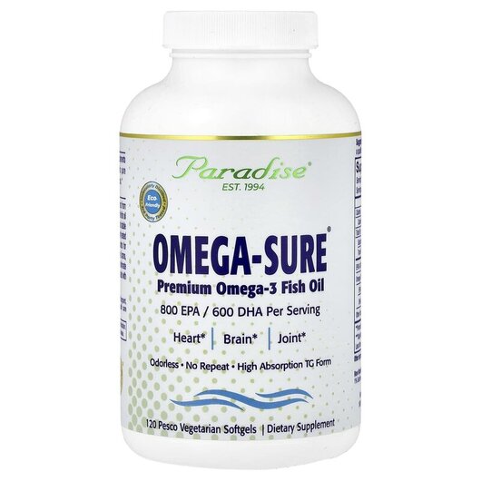 Основне фото товару Omega-Sure Premium Omega 3 Fish Oil 1000 mg Основне фото товару Omega-Sure Premium Omega 3 Fish, Омега 3, 120 Pesco-Vegetarian So